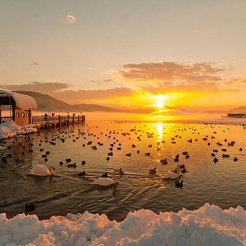 Klagenfurt am Wörthersee bei Sonnenuntergang