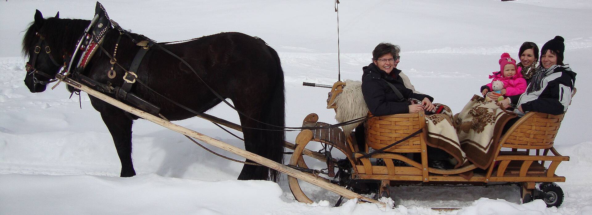 Pferdeschlittenfahrt im Schnee im Bodental