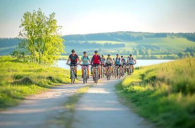 Photorealistische Landschaftsaufnahme Radfahrer Velovista